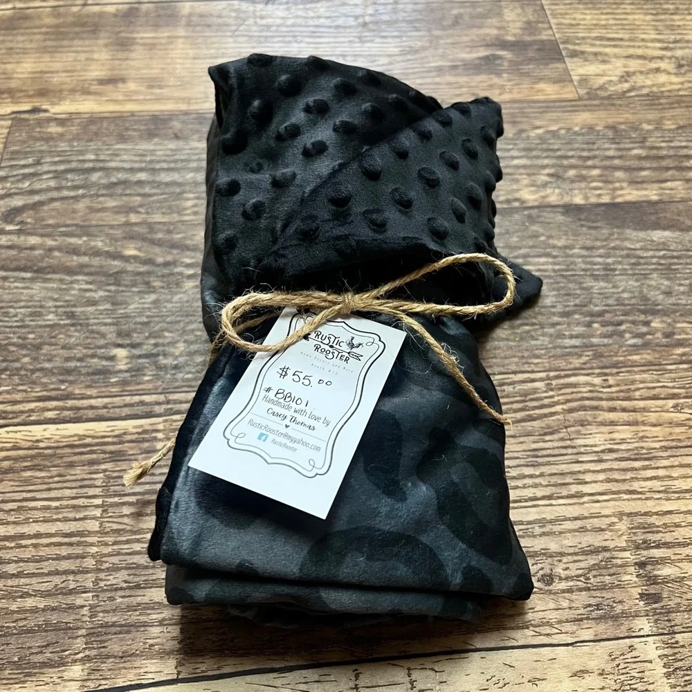 Rustic Rooster Blanket Charcoal Leopard Print Black Minky Dot 40